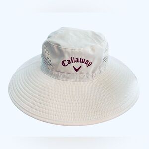 Callaway Golf Wide Brim Sun Hat Adjustable White Mesh Red Embroidered Logo